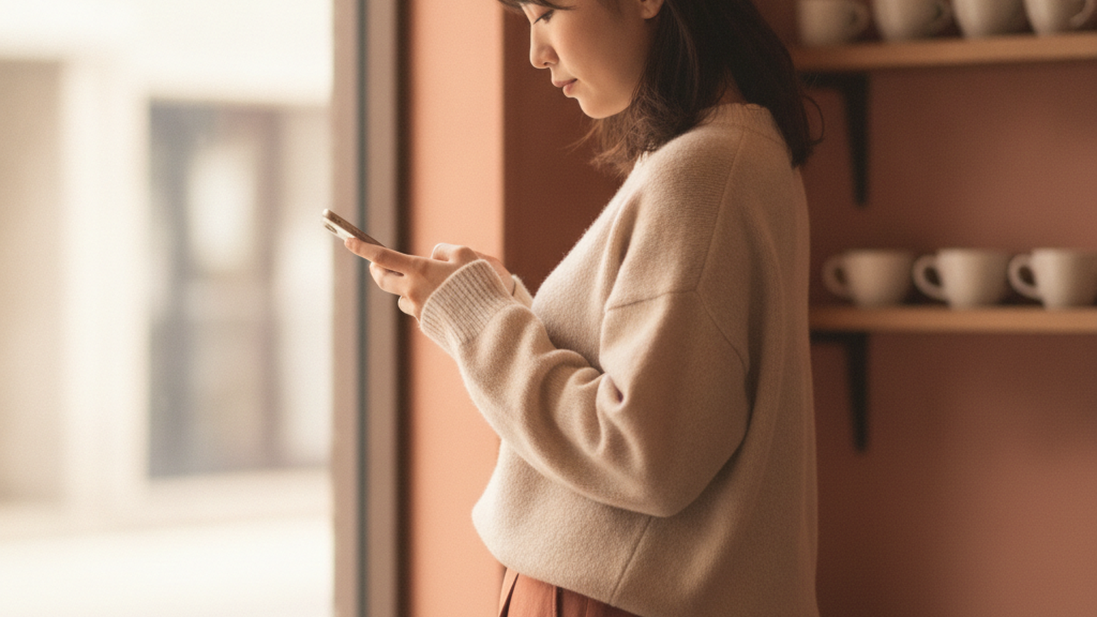 スキマ時間にスマホで婚活のメッセージを返す看護師の女性