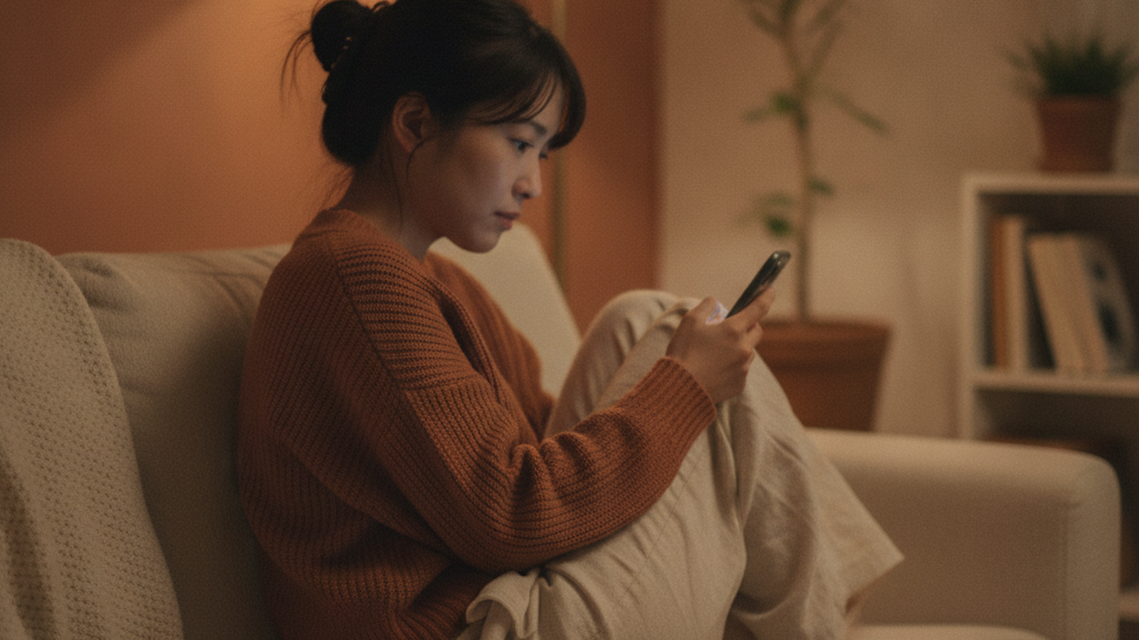 スマホの通知画面を見つめ、返せないままの連絡に悩む看護師の女性